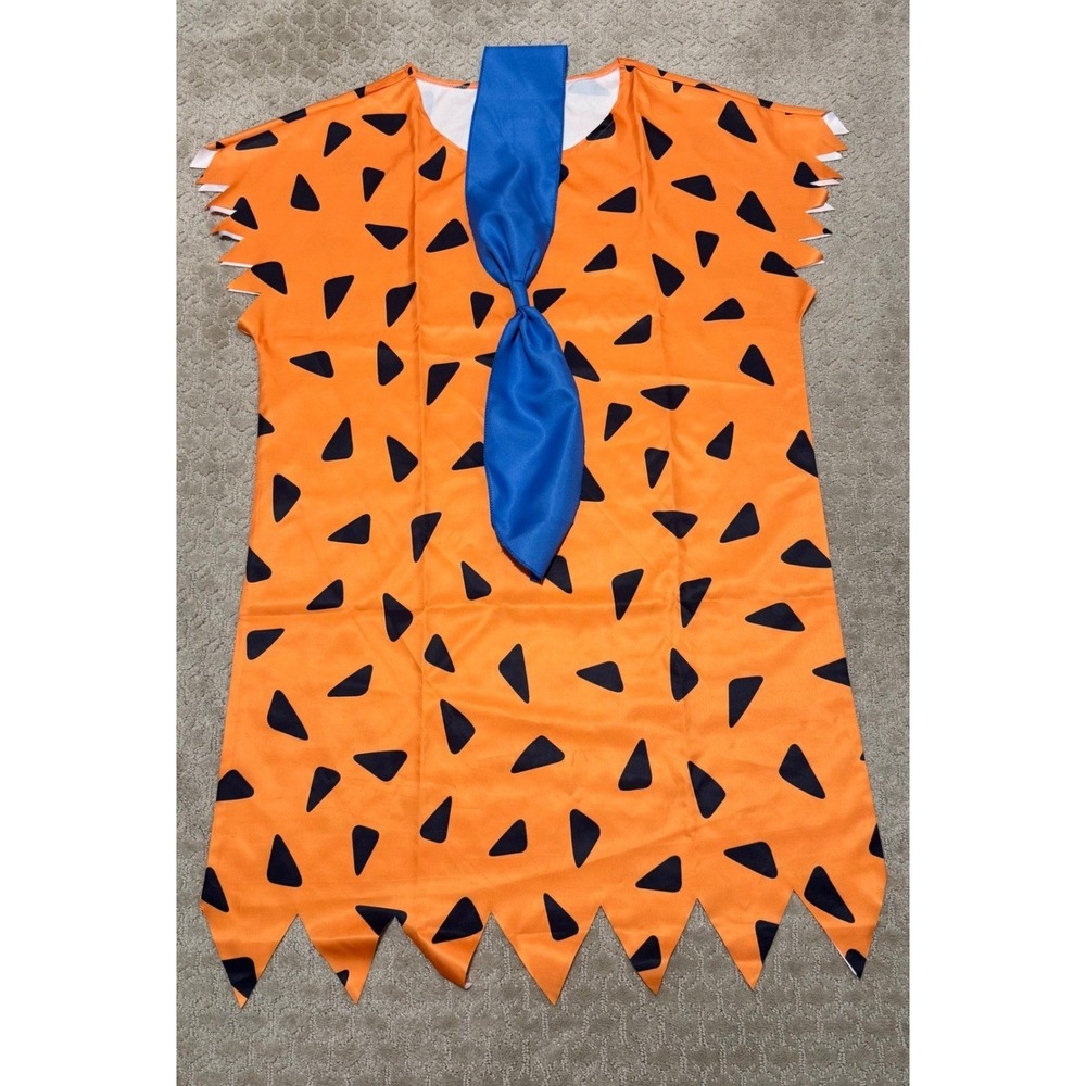 Fred Flintstone Costume Adult 2pc Tunic Blue Tie Orange 3XL Excellent